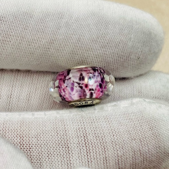 EUC Pandora 791608 Sterling Silver Pink & Purple Sea Glass Faceted Murano Charm - Picture 4 of 7
